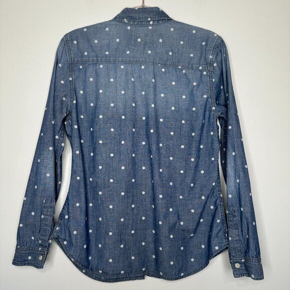 Gap 1969 Denim Boyfriend Shirt Blue Polka Dot Button up Cotton Size M - Picture 5 of 10